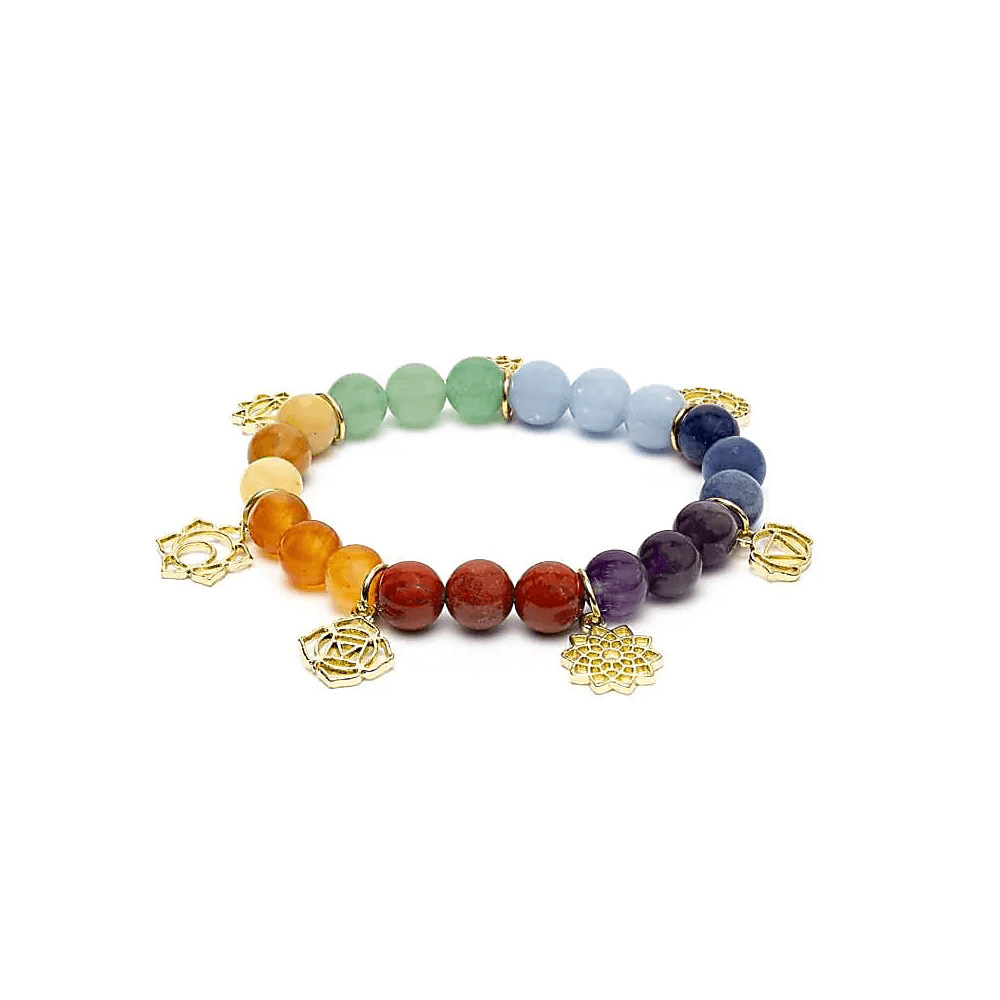 Armband mit Chakra-Symbolanhängern und Chakra-Steinen