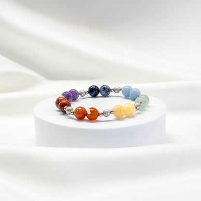 Armband 7 Chakren mit Silberkugeln