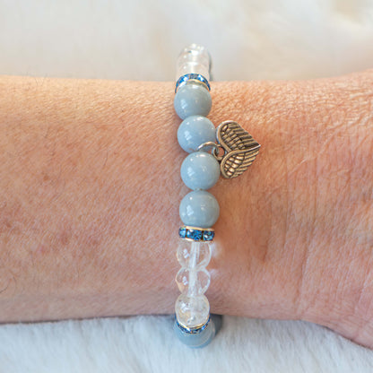 Armband Angelit/Bergkristall mit Herz