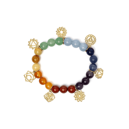 Armband mit Chakra-Symbolanhängern und Chakra-Steinen