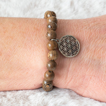 Mala Armband Wengeholz mit Blume des Lebens