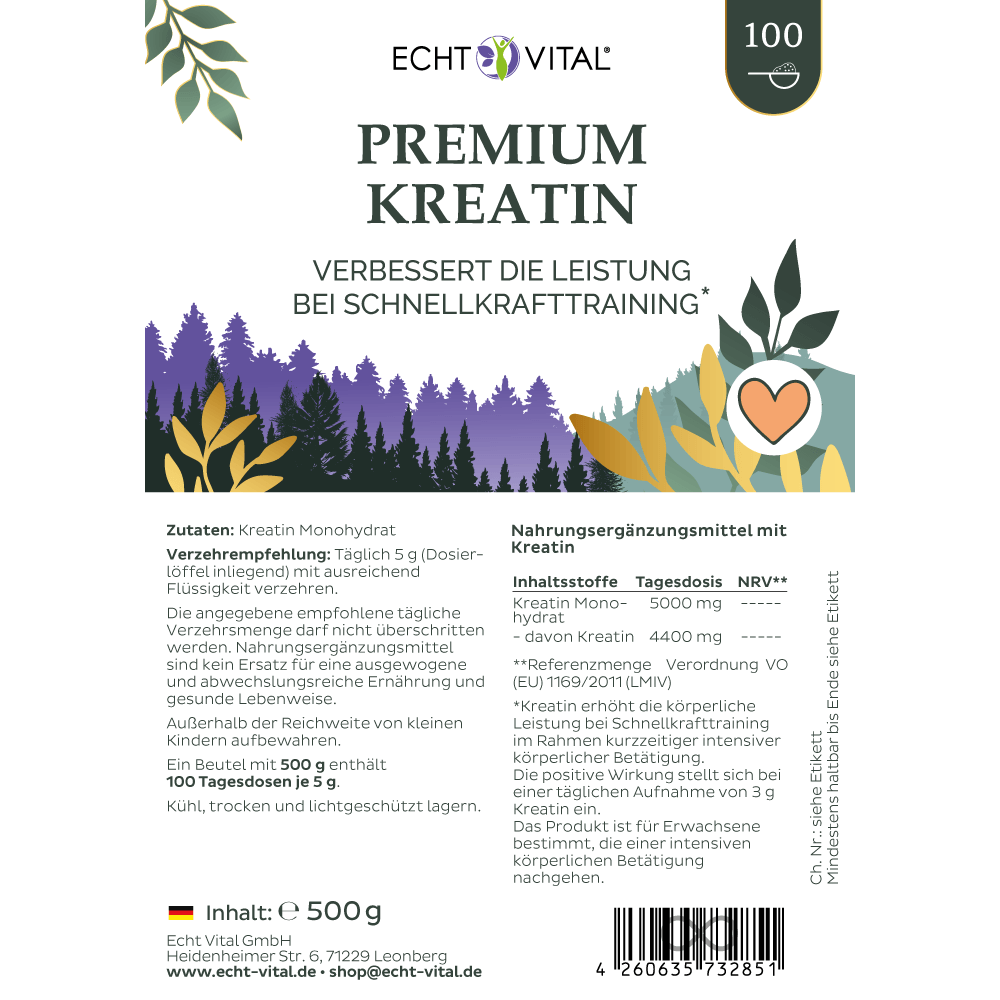 Premium Kreatin Monohydrat Pulver