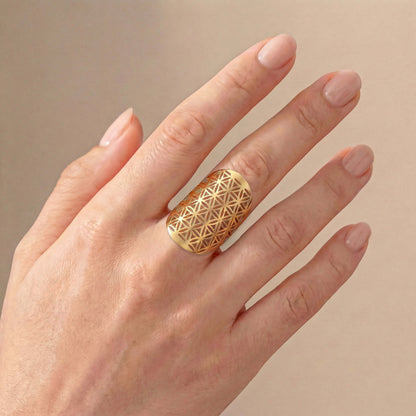 Ring Blume des Lebens vergoldet