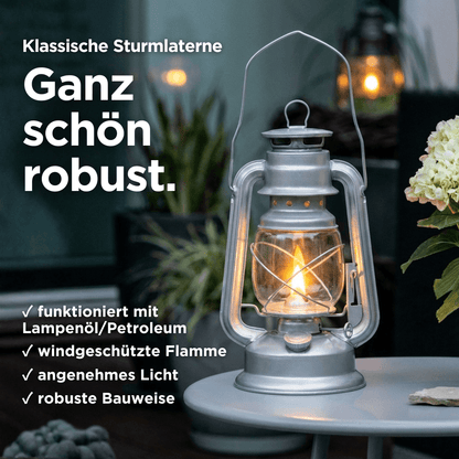 Sturmlaterne zinkfarben für Petroleum und Lampenöl