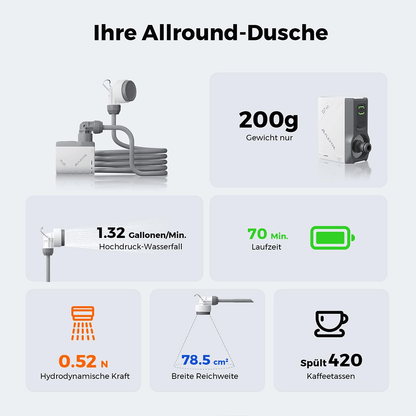 Tragbare Sofortdusche für unterwegs mit Akku und USB-C