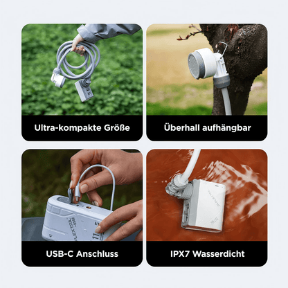 Tragbare Sofortdusche für unterwegs mit Akku und USB-C