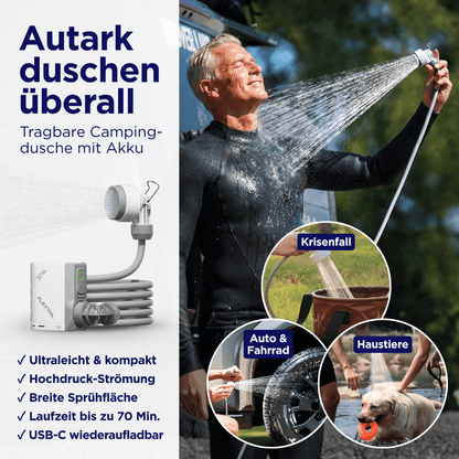 Tragbare Sofortdusche für unterwegs mit Akku und USB-C